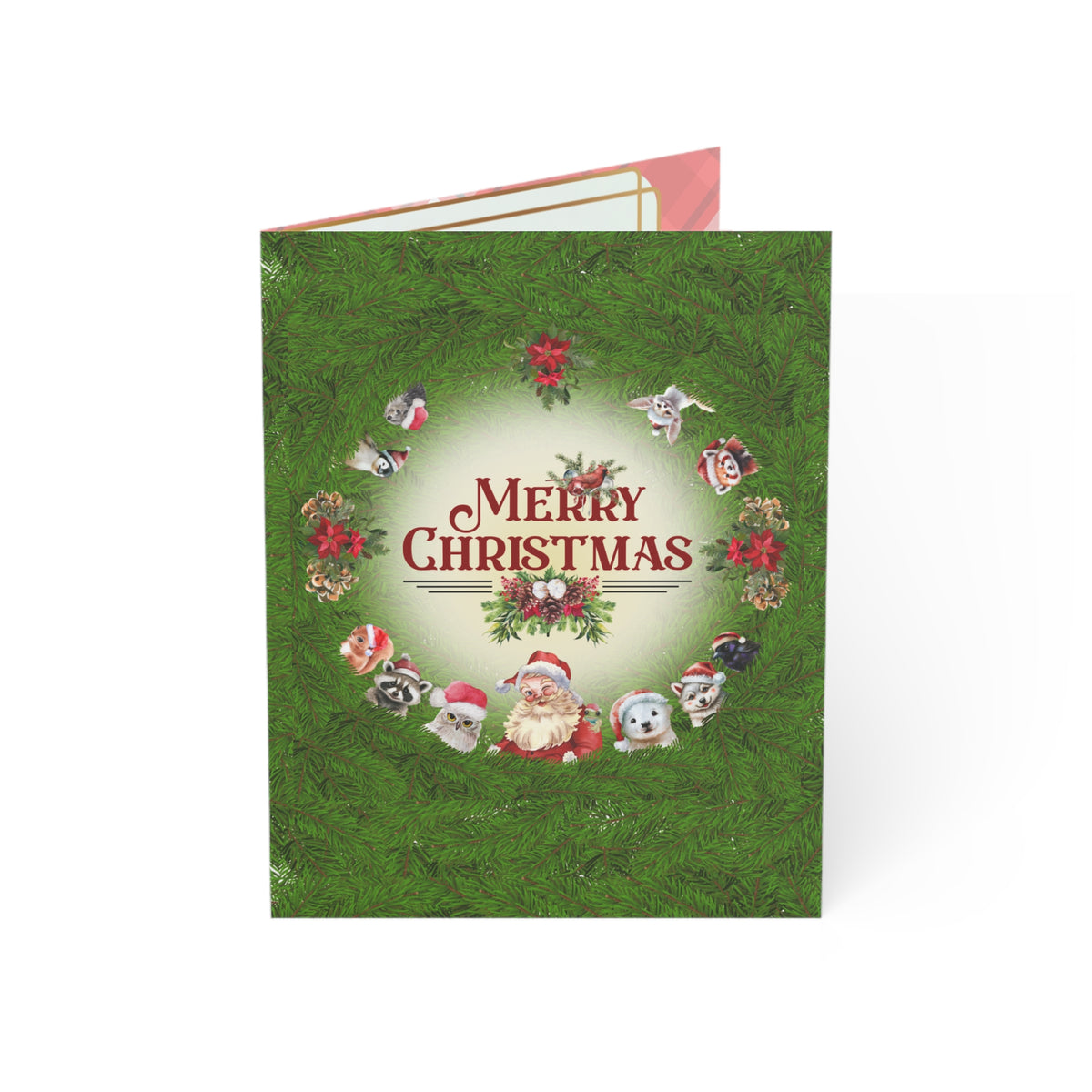 Santa and Critters | Merry Christmas Peek a Pine | Greeting Cards