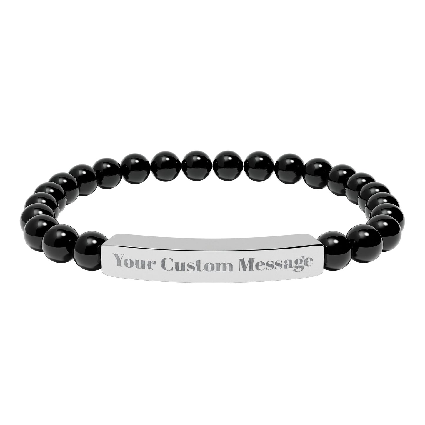 Custom Engravable Natural Stone Bead Bracelet — Custom Message Bar