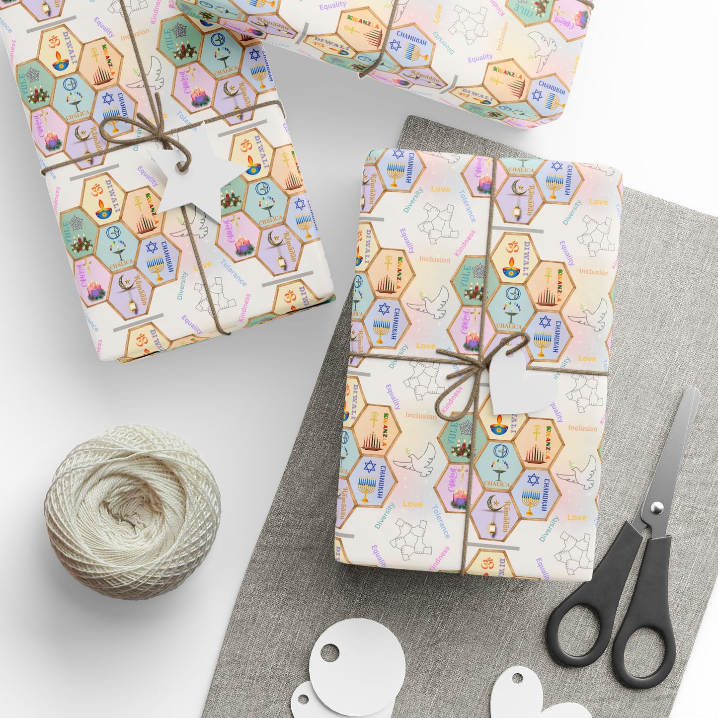 Wrapping Paper Set - Festival of Lights Winter Celebrations Coexist Love All Holidays with Lights