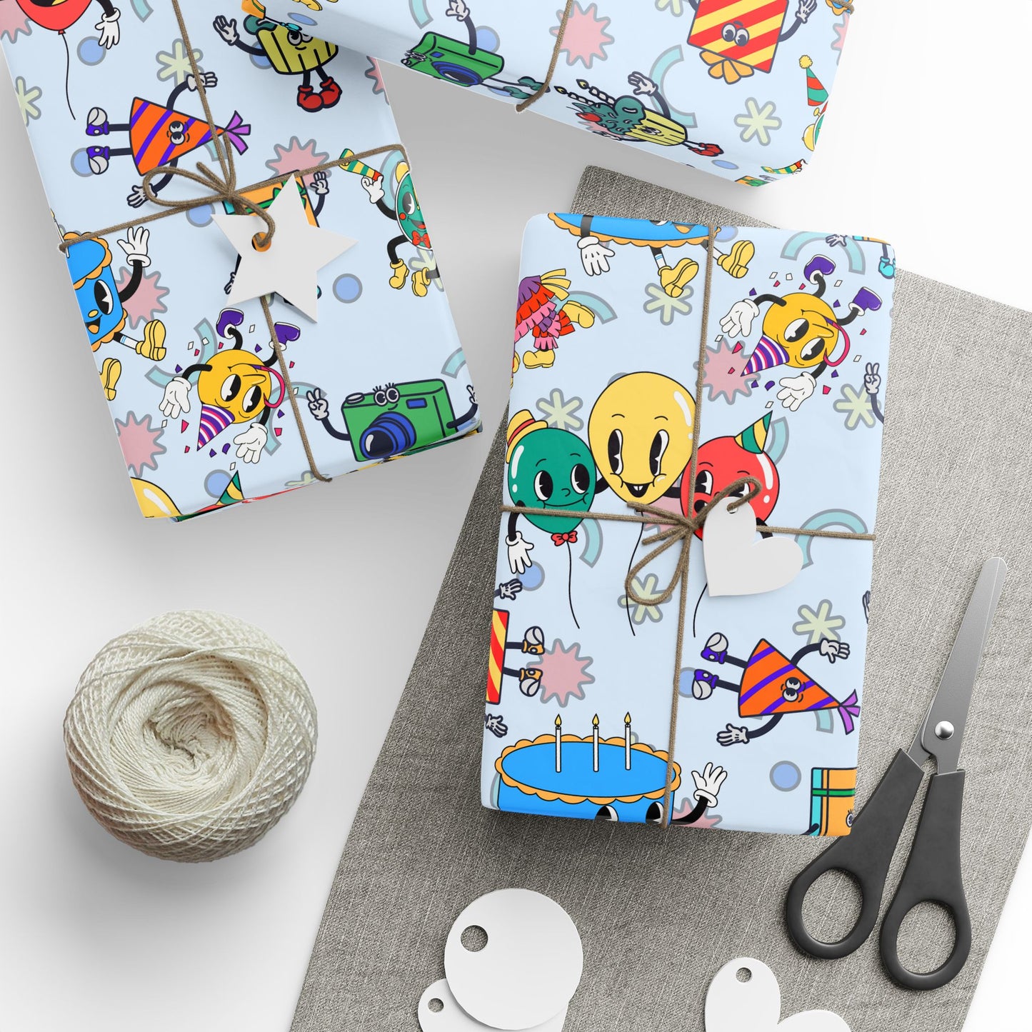 Loonies Birthday Party Gift Wrap | The Blue Funnies | Cartoonist Wrapping Paper