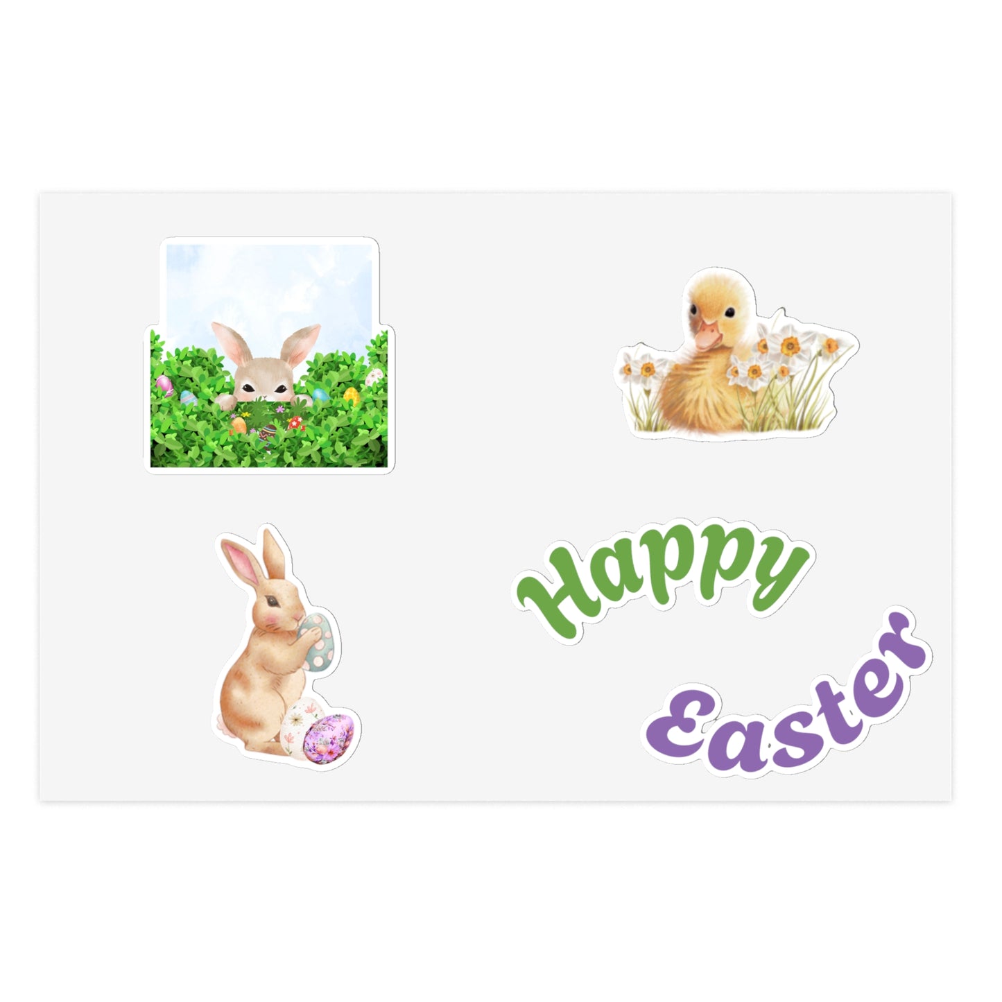 Easter Bunny & Duck Sticker Sheet — 5pc Pastel "Happy Easter" Pack