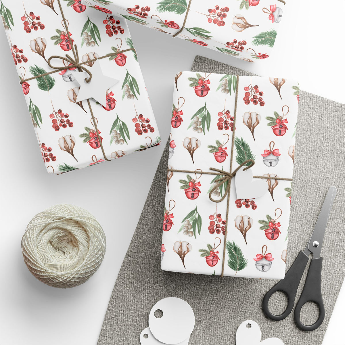 Holiday Botanical Gift Wrap | Bells and Floral Wrapping Paper