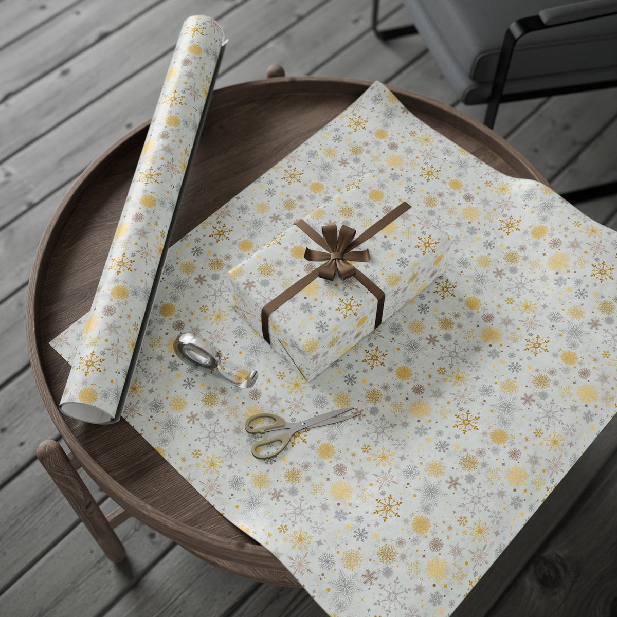 Silver and Gold Gift Wrap | Winter Snowflake | Snow Fall Wrapping Paper