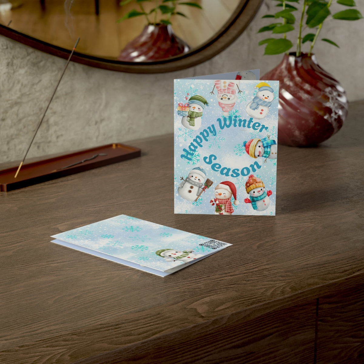 Snowmen at Play | Delightful & Personalized Winter Season Greeting Cards (1, 10 pcs)