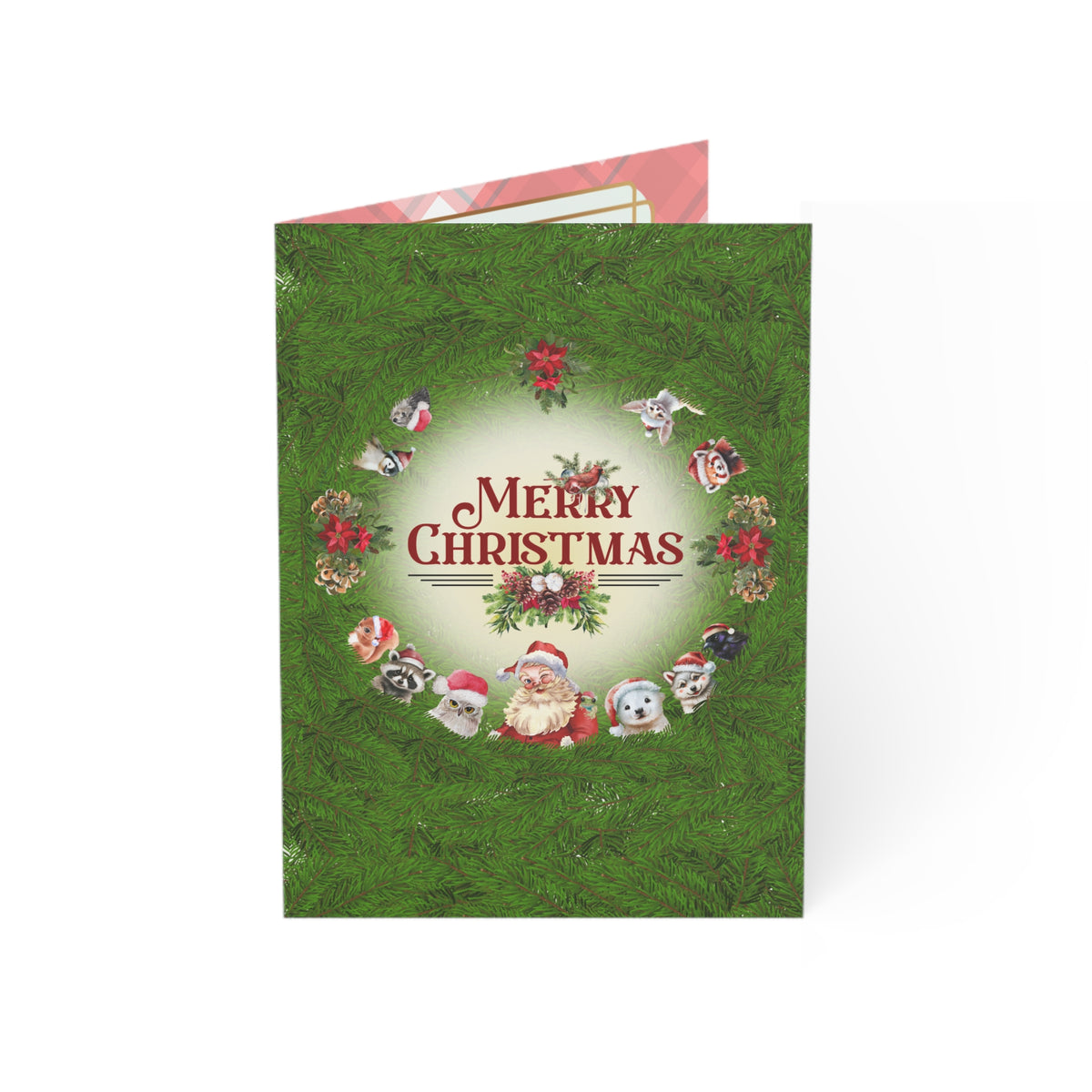 Santa and Critters | Merry Christmas Peek a Pine | Greeting Cards