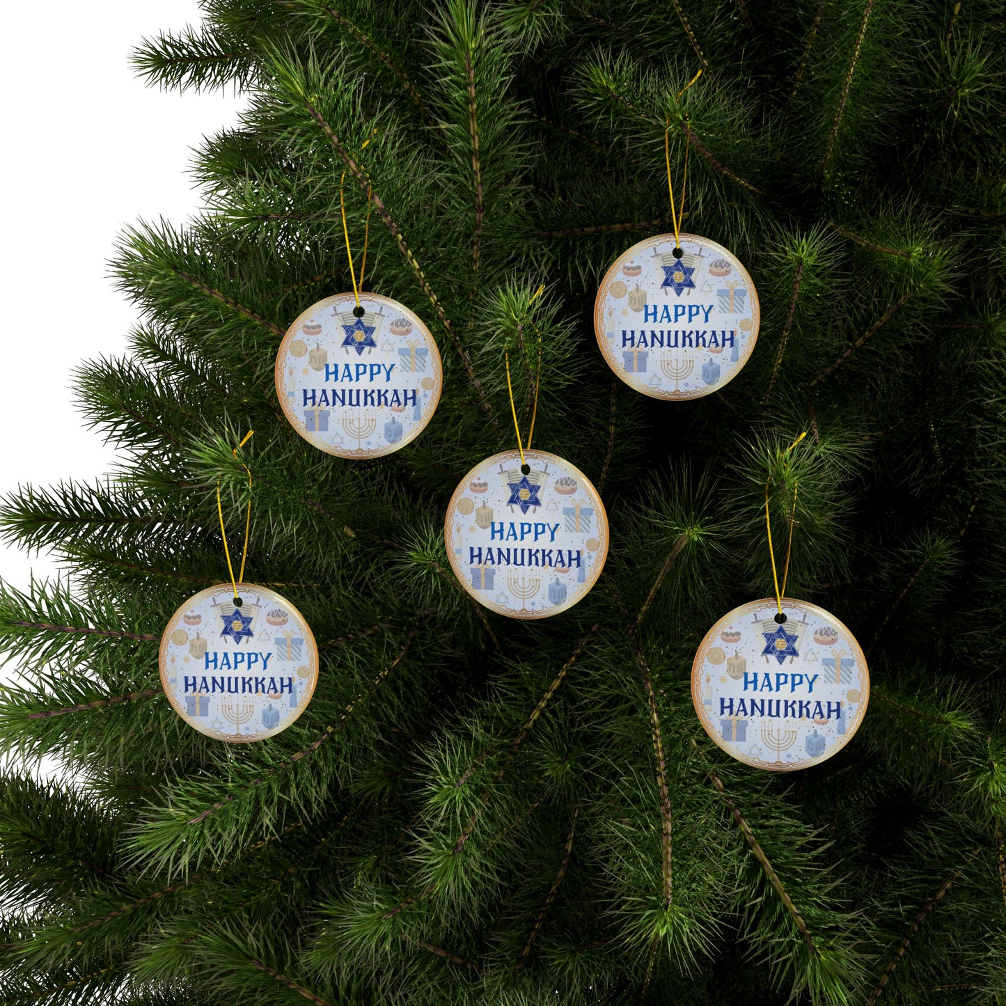 Happy Hanukkah | Jewish Inspired | Heirloom Ceramic Ornaments (1pc, 3pcs, 5pcs, 10pcs)