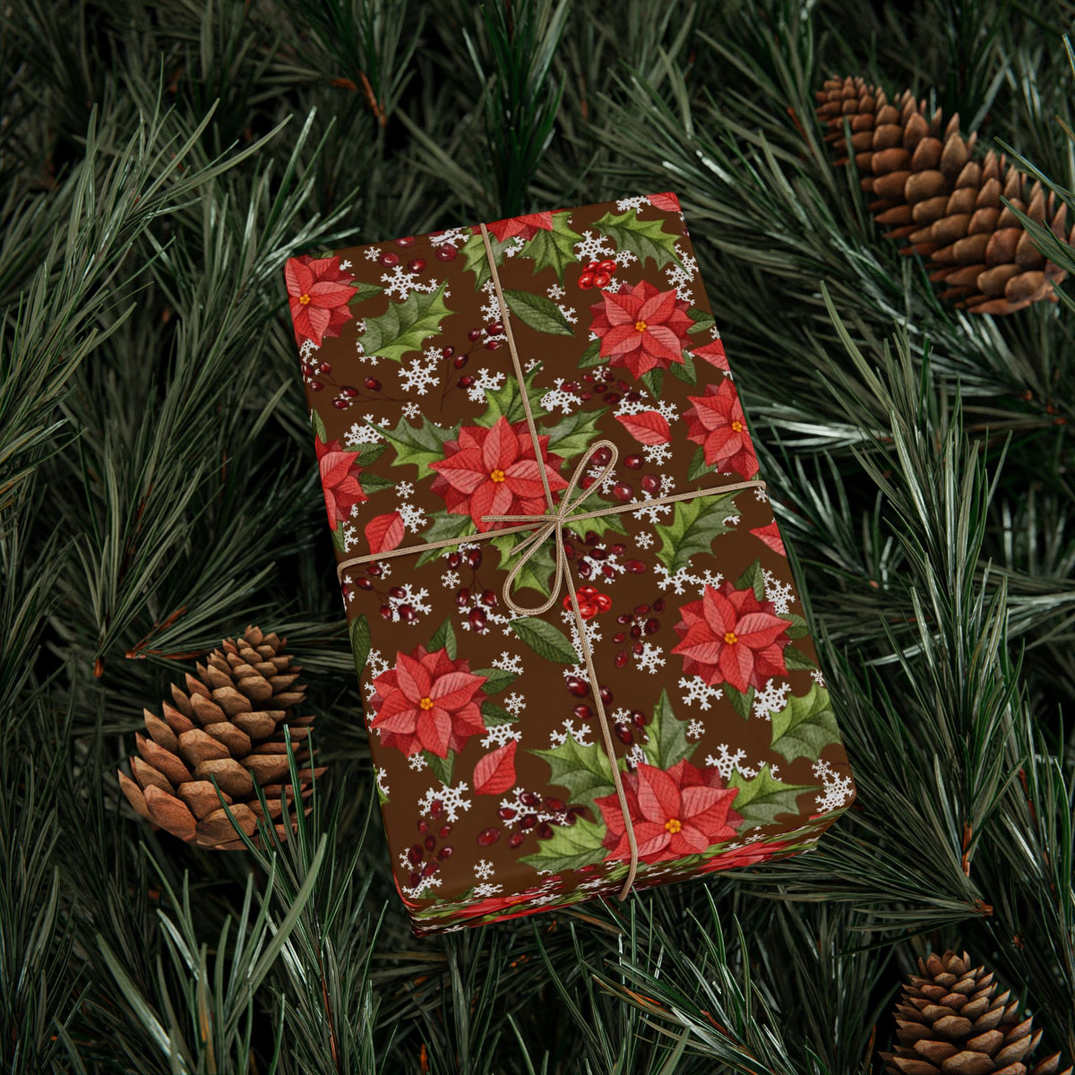 Poinsettia Snow Garden | Holiday Patterns Wrapping Paper