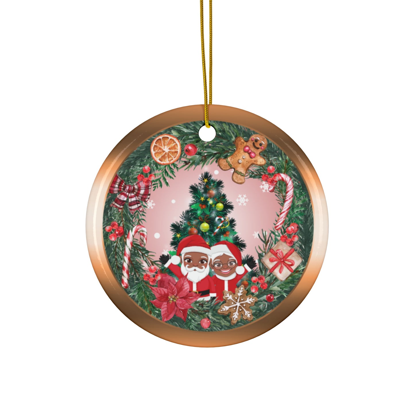 Santa Family | Happy Holiday | Heirloom Ceramic Ornaments (1pc, 3pcs, 5pcs, 10pcs)