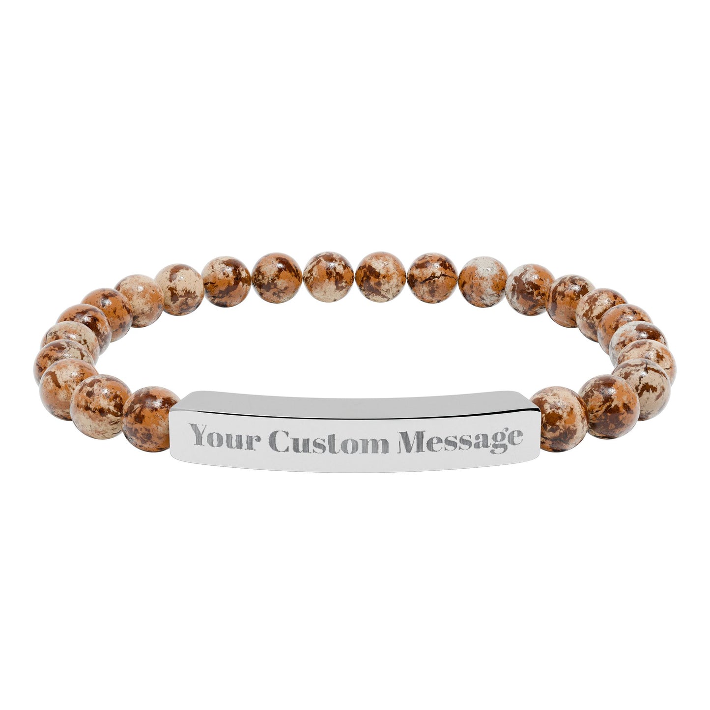 Custom Engravable Natural Stone Bead Bracelet — Custom Message Bar