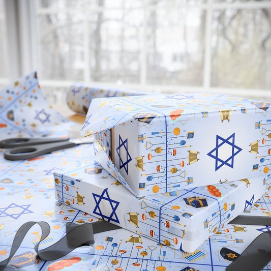 Hanukkah Wrapping Paper Roll – Menorah, Dreidel & Star of David Holiday Gift Wrap