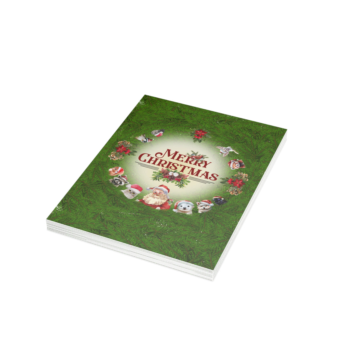 Santa and Critters | Merry Christmas Peek a Pine | Greeting Cards