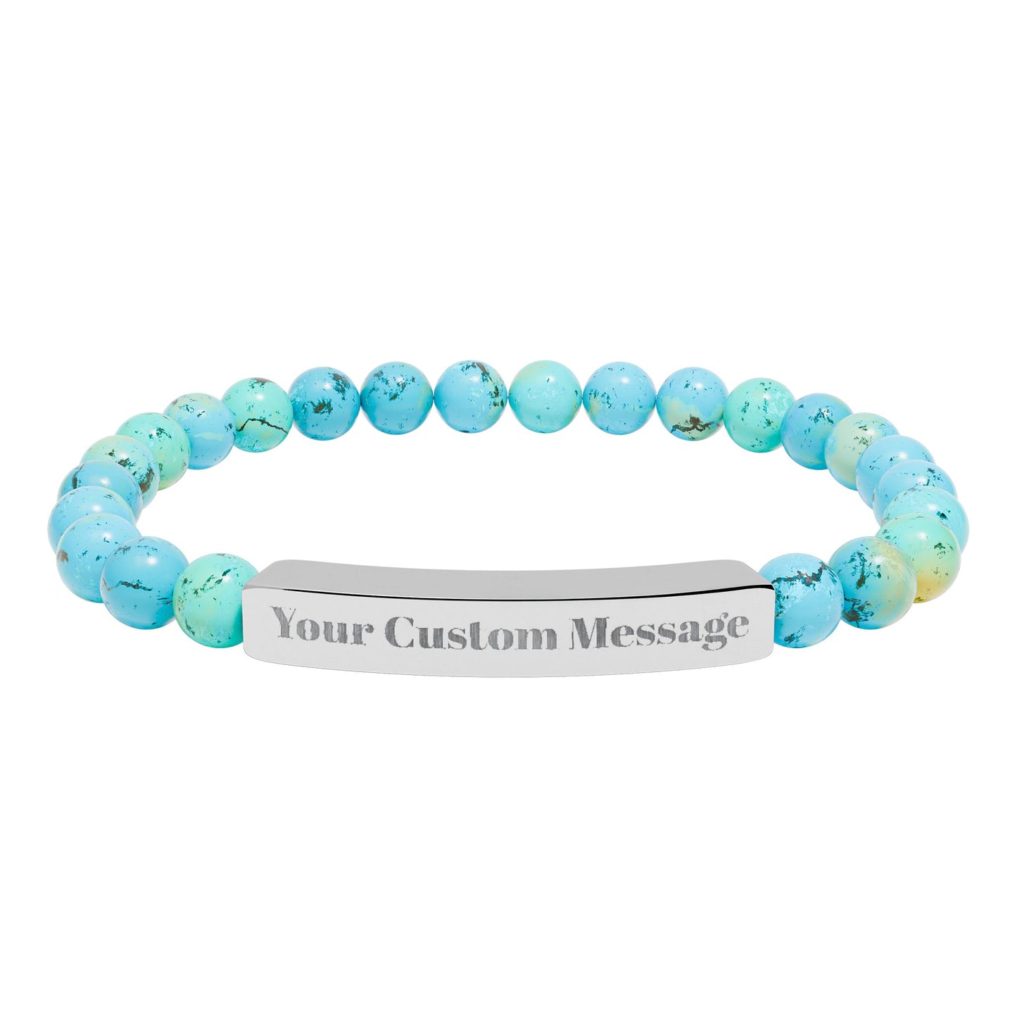 Custom Engravable Natural Stone Bead Bracelet — Custom Message Bar