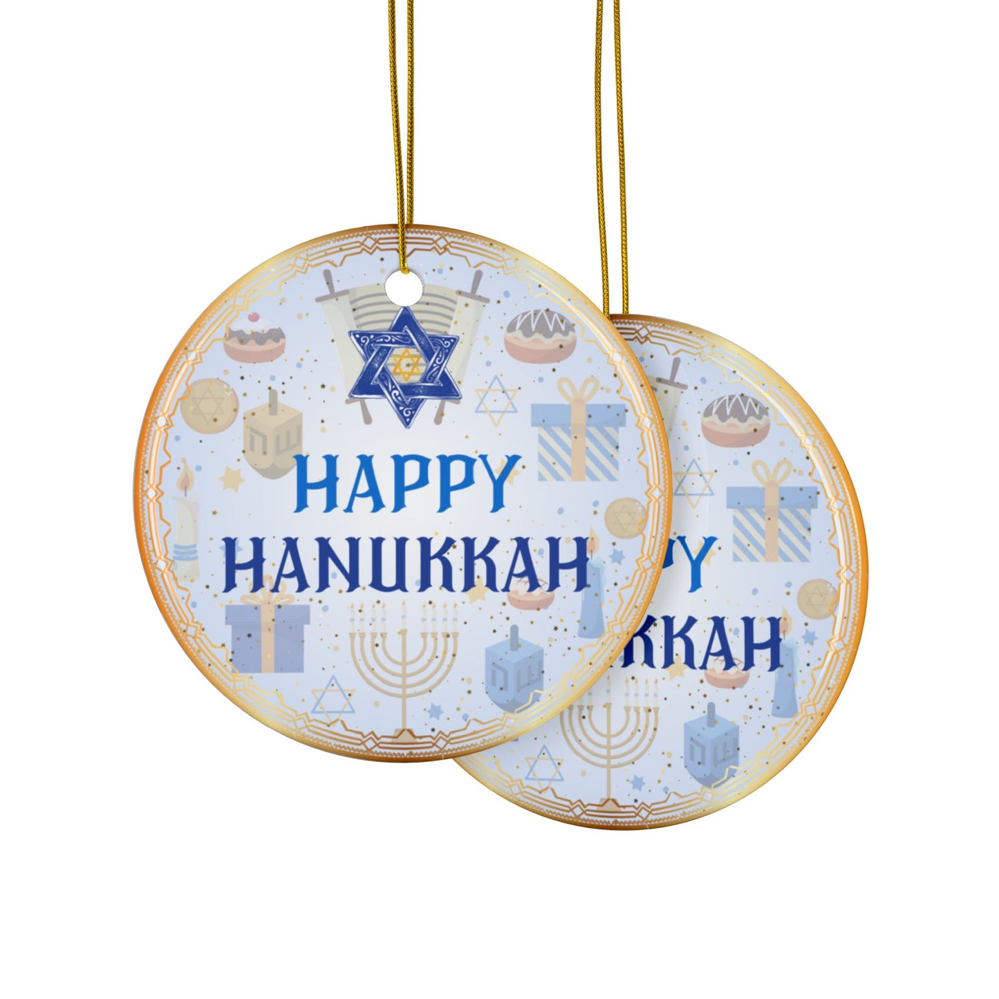 Happy Hanukkah | Jewish Inspired | Heirloom Ceramic Ornaments (1pc, 3pcs, 5pcs, 10pcs)