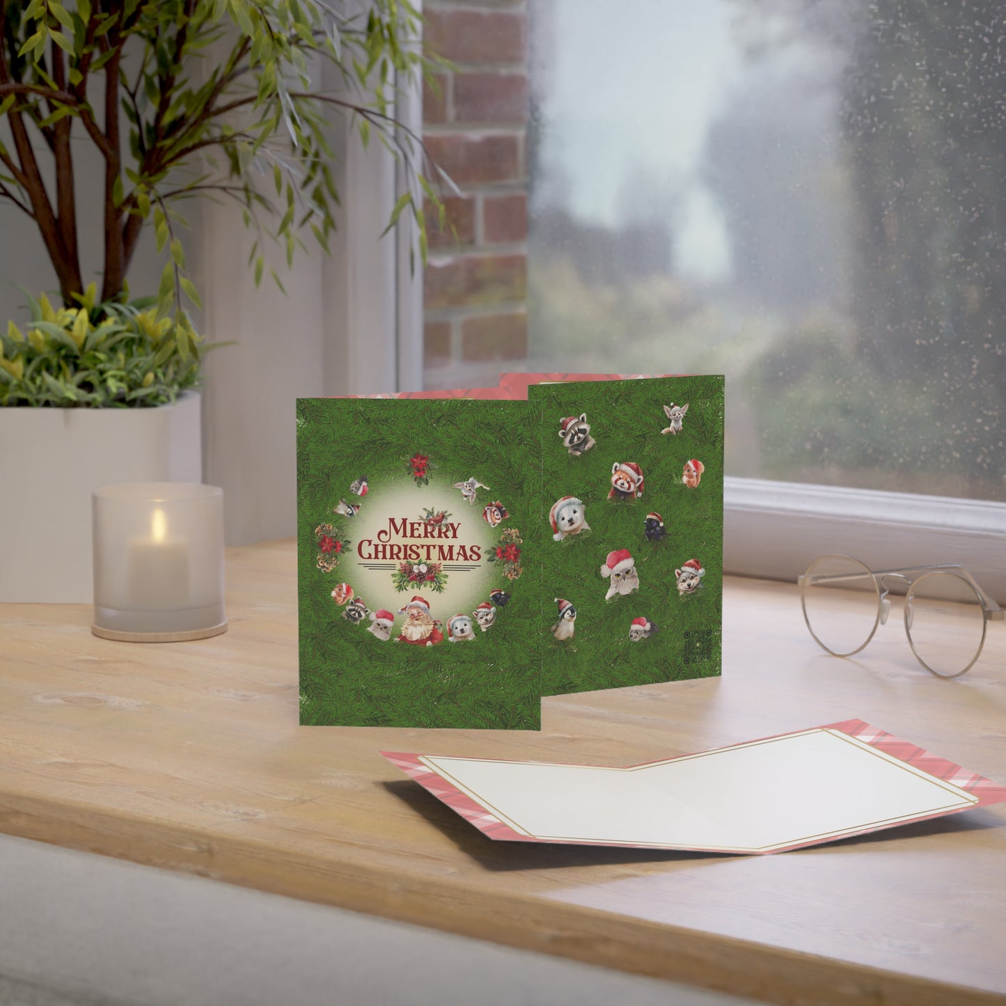 Merry Christmas | Santa and Critters | Greeting Cards