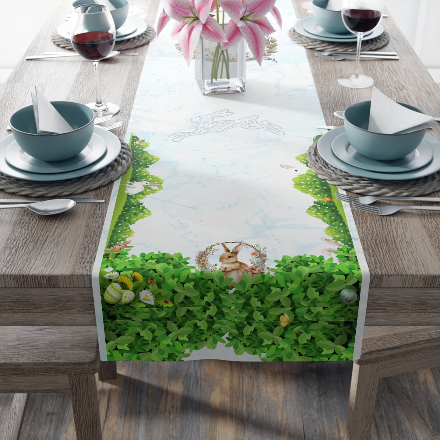 Easter Spring Garden Table Runner | Egg Hunt Table Game | Count the Rabbits and Eggs Hidden in the Decor