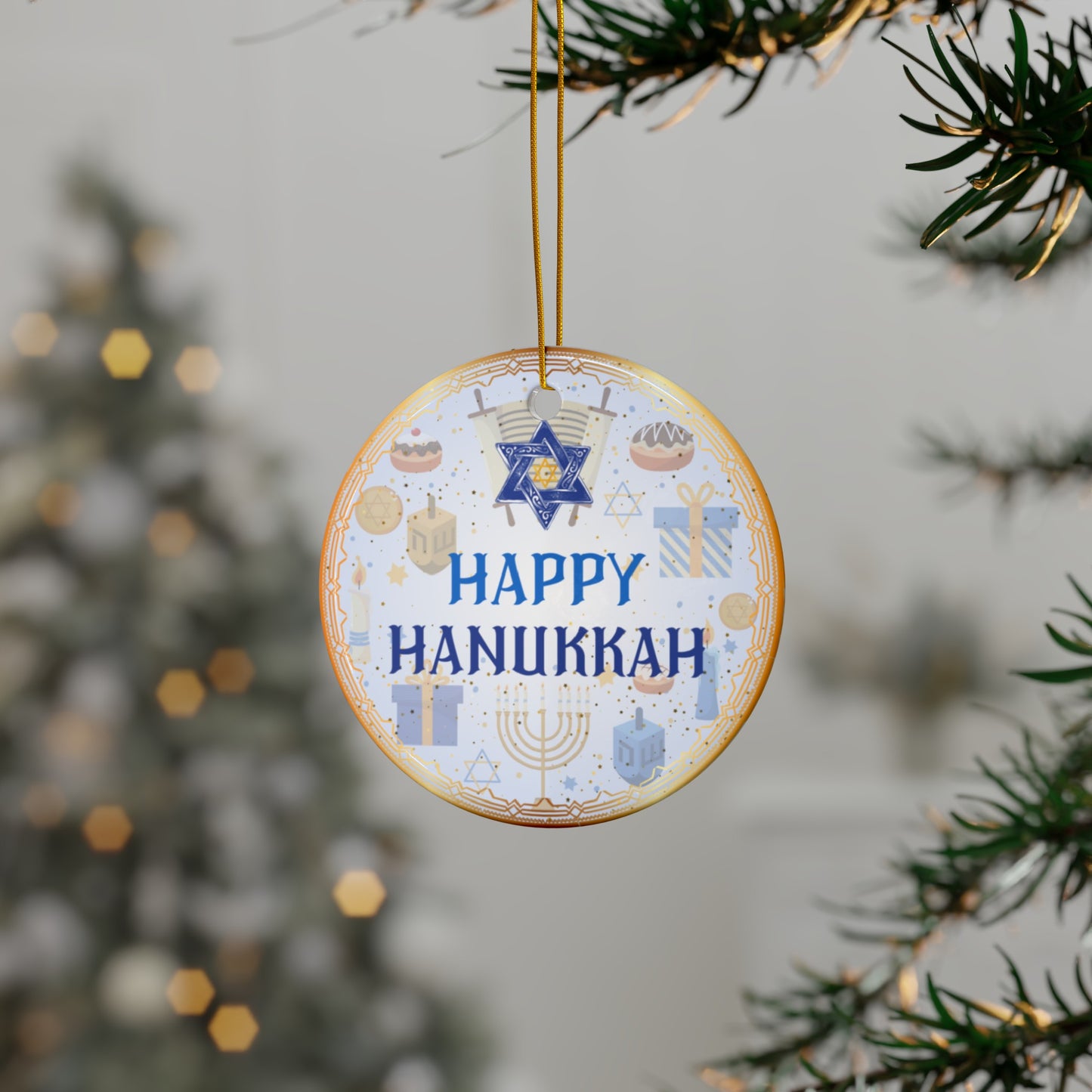 Happy Hanukkah | Jewish Inspired | Heirloom Ceramic Ornaments (1pc, 3pcs, 5pcs, 10pcs)