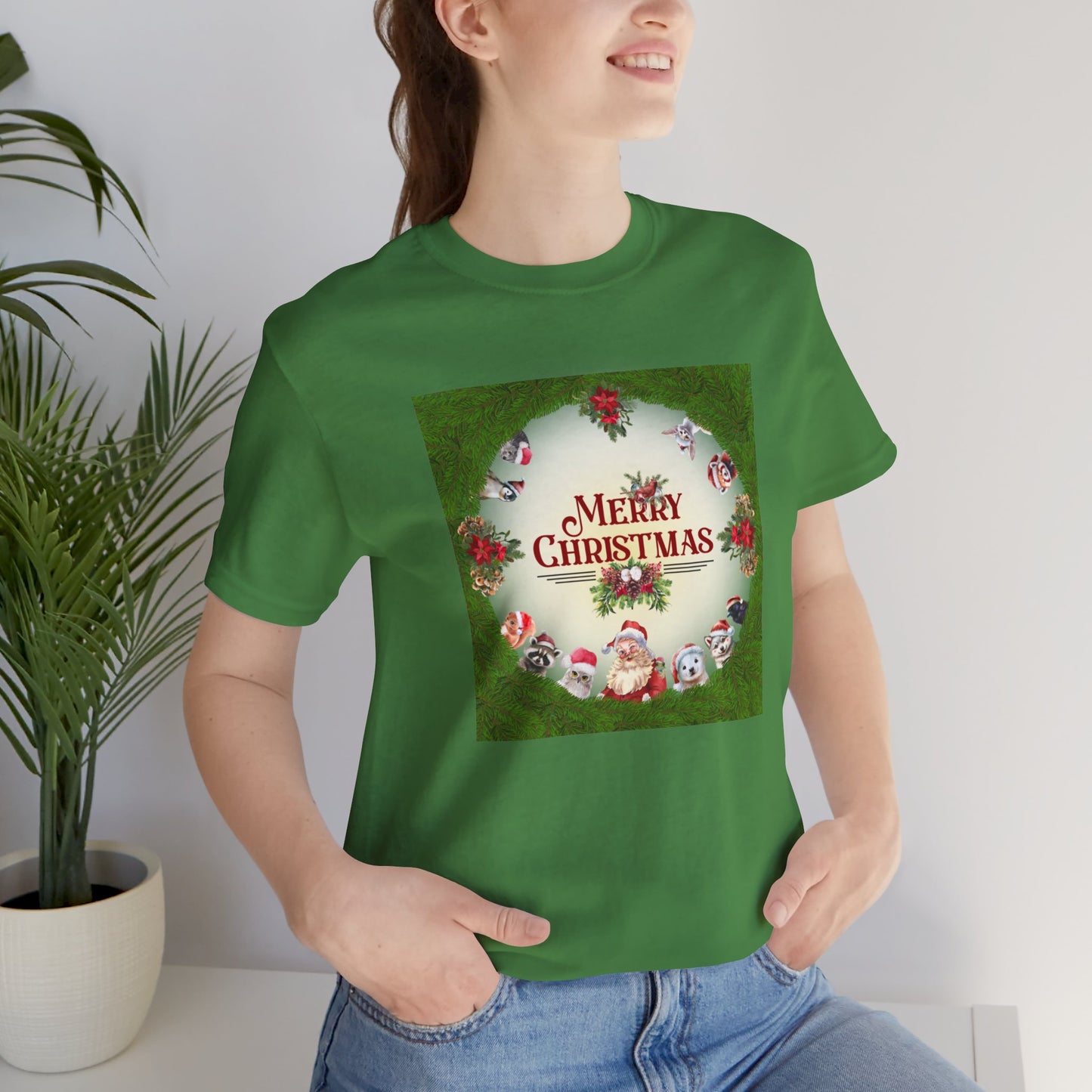 Santa and Critters / Christmas Short Sleeve Tee | Unisex Jersey