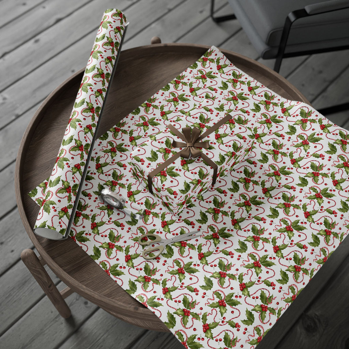 Holly & Candy Cane Wrapping Paper