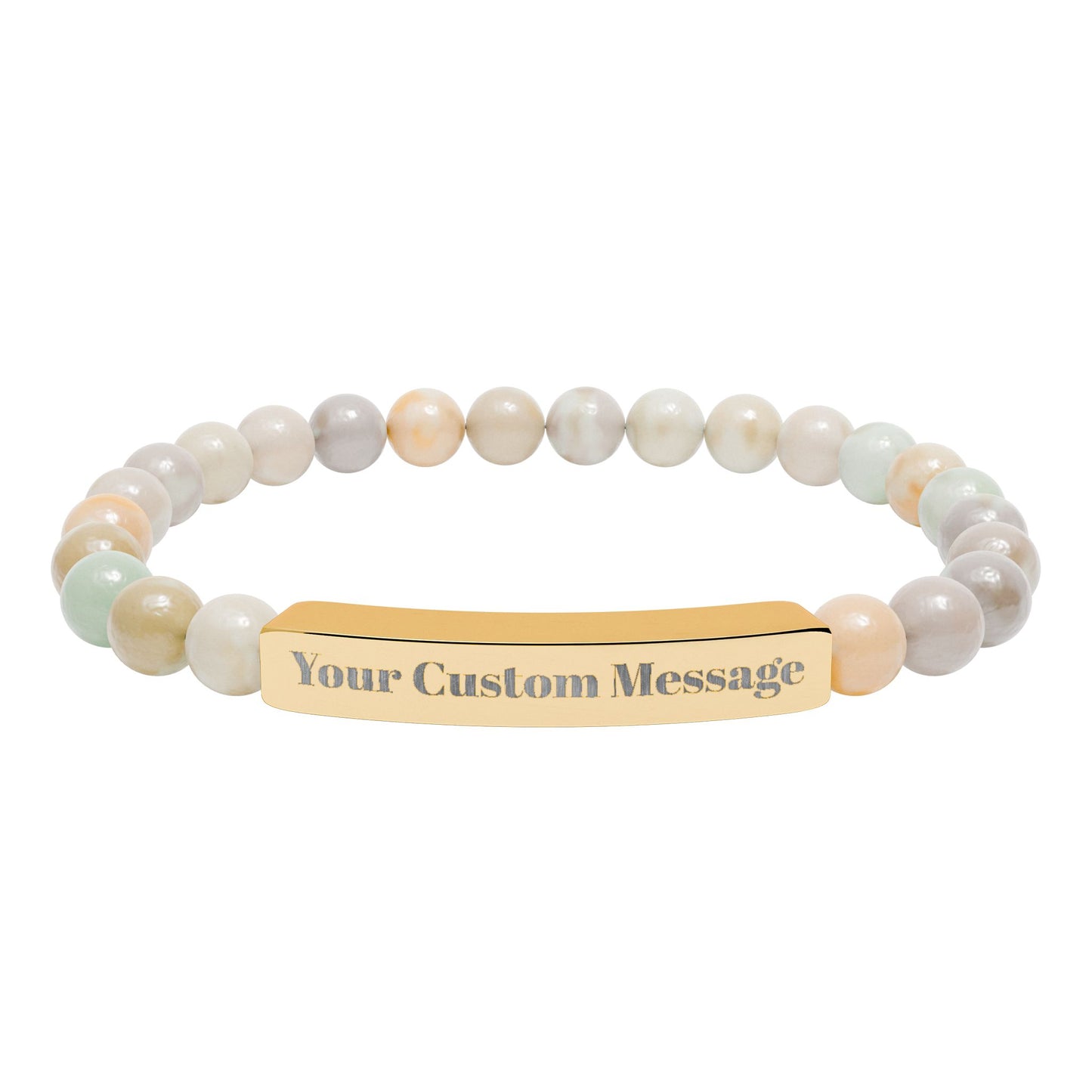 Custom Engravable Natural Stone Bead Bracelet — Custom Message Bar