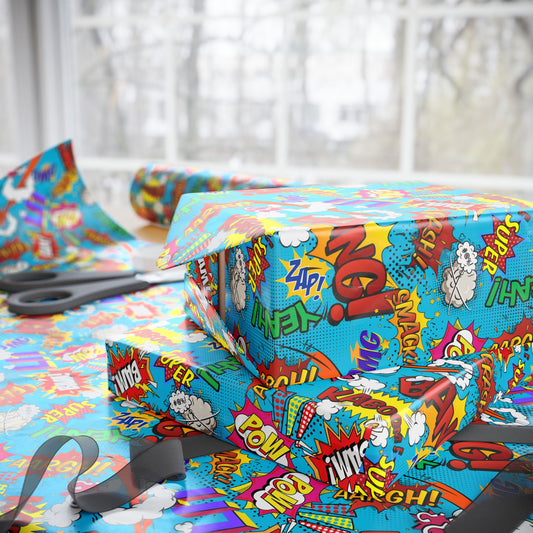 Crash Bang Comics Gift Wrap | Comic Zoom Wrapping Paper Roll | Colorful Pop Art Graphic Exploration