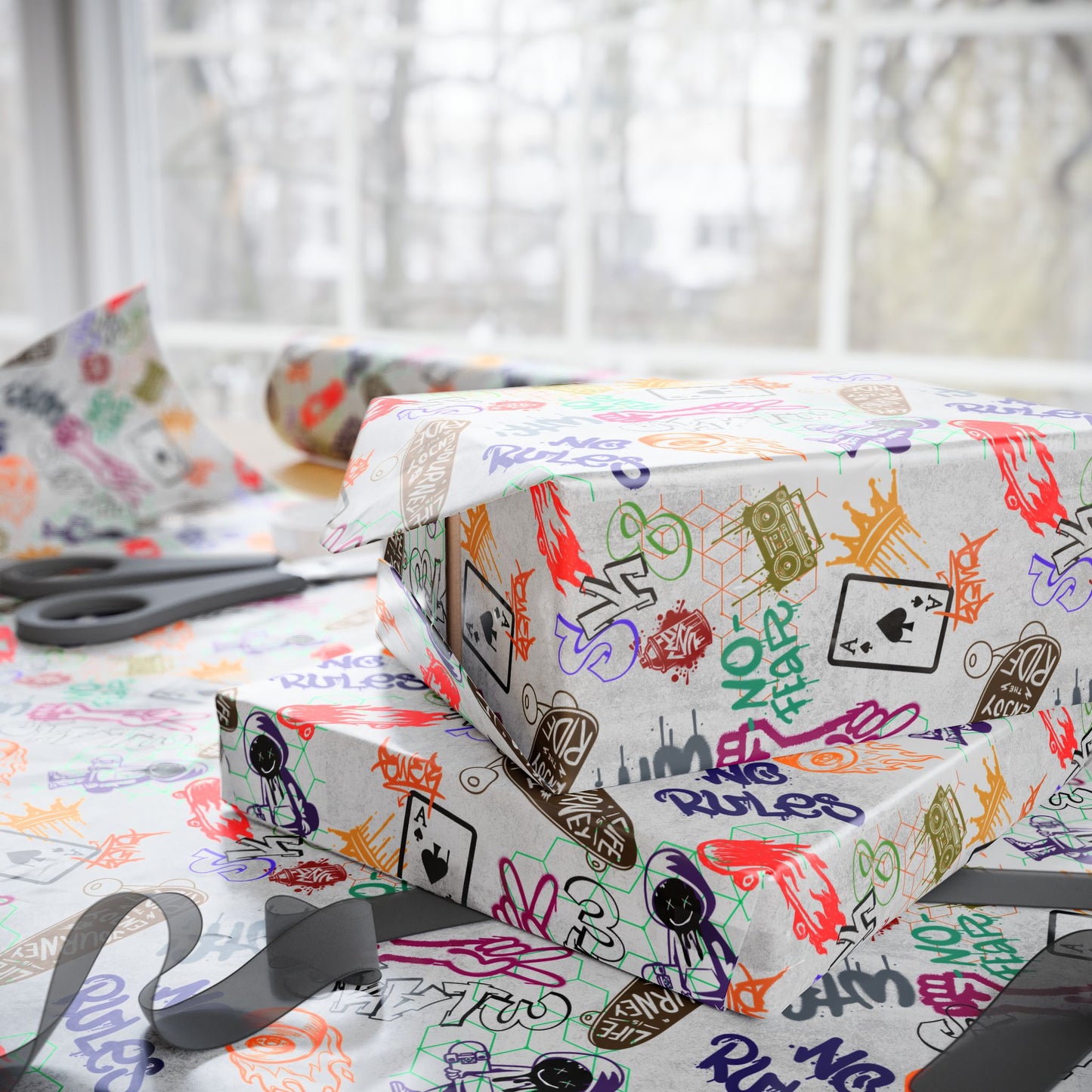 Graffiti Park Skaters Rule Gift Wrap | VIP All Star | All Sports Athletic Wrapping Paper for Coaches, Players & Fans