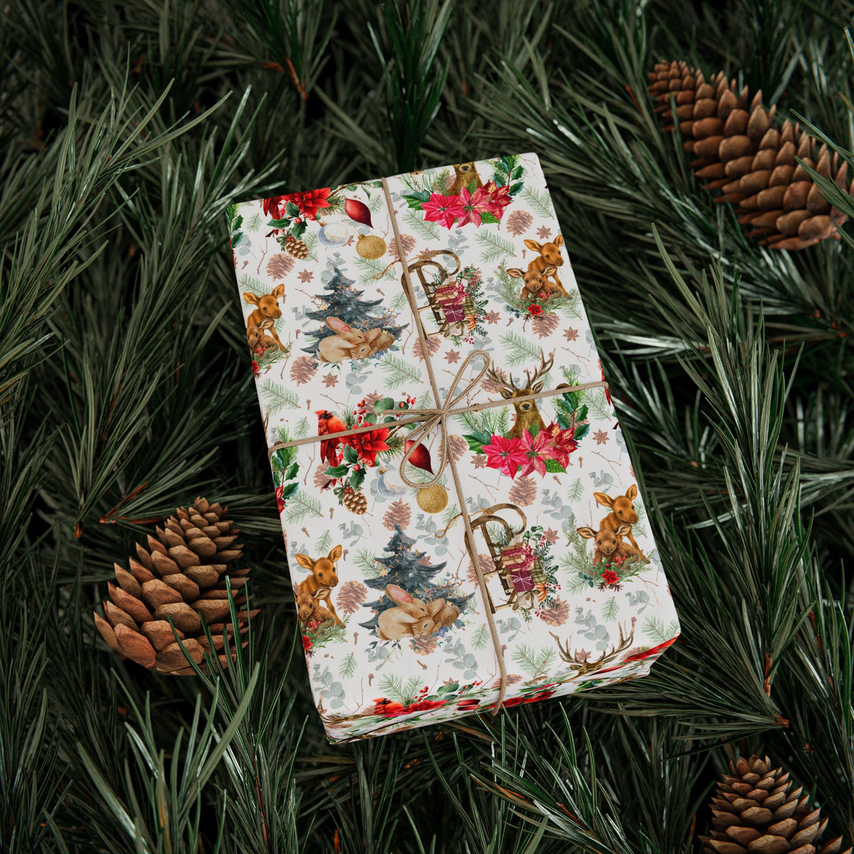 Vintage Forest and Floral Gift wrap | Winter Season Wrapping Paper