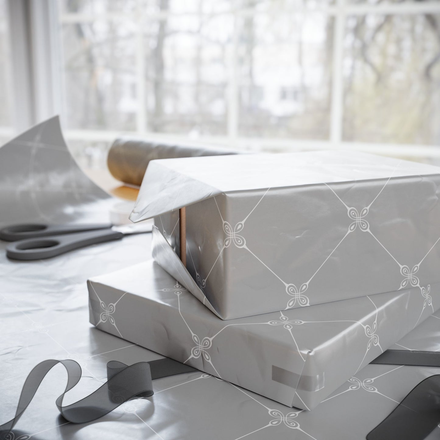 Lattice Gray Wrapping Paper |  Simply Elegance Gift Wrap