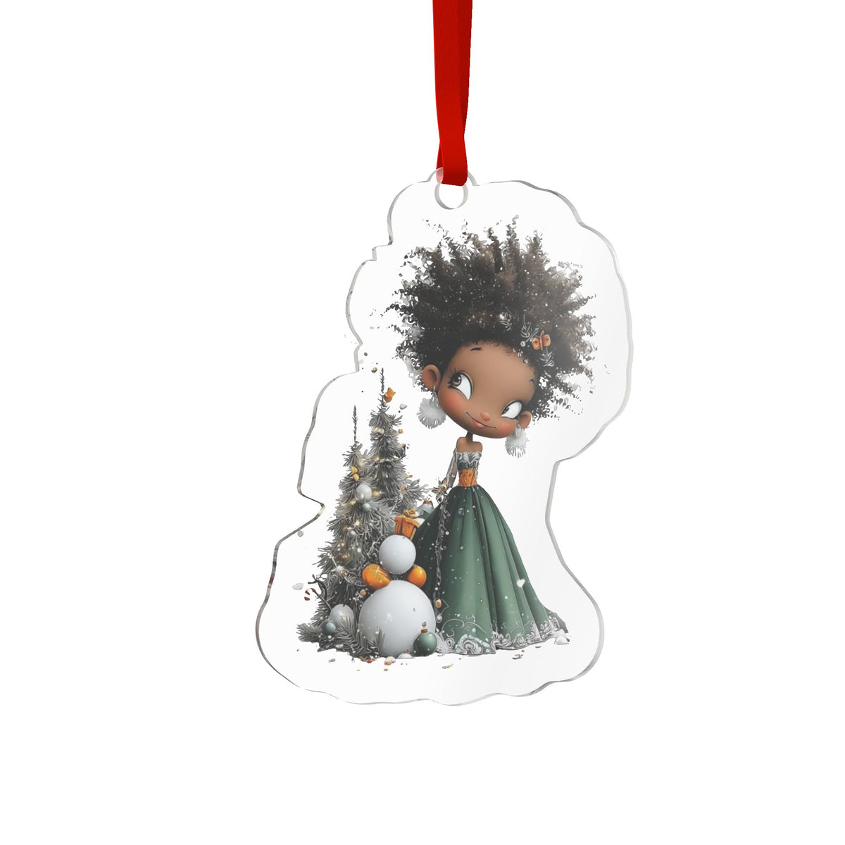 Christmas & Green Dressed Girl Acrylic Ornament