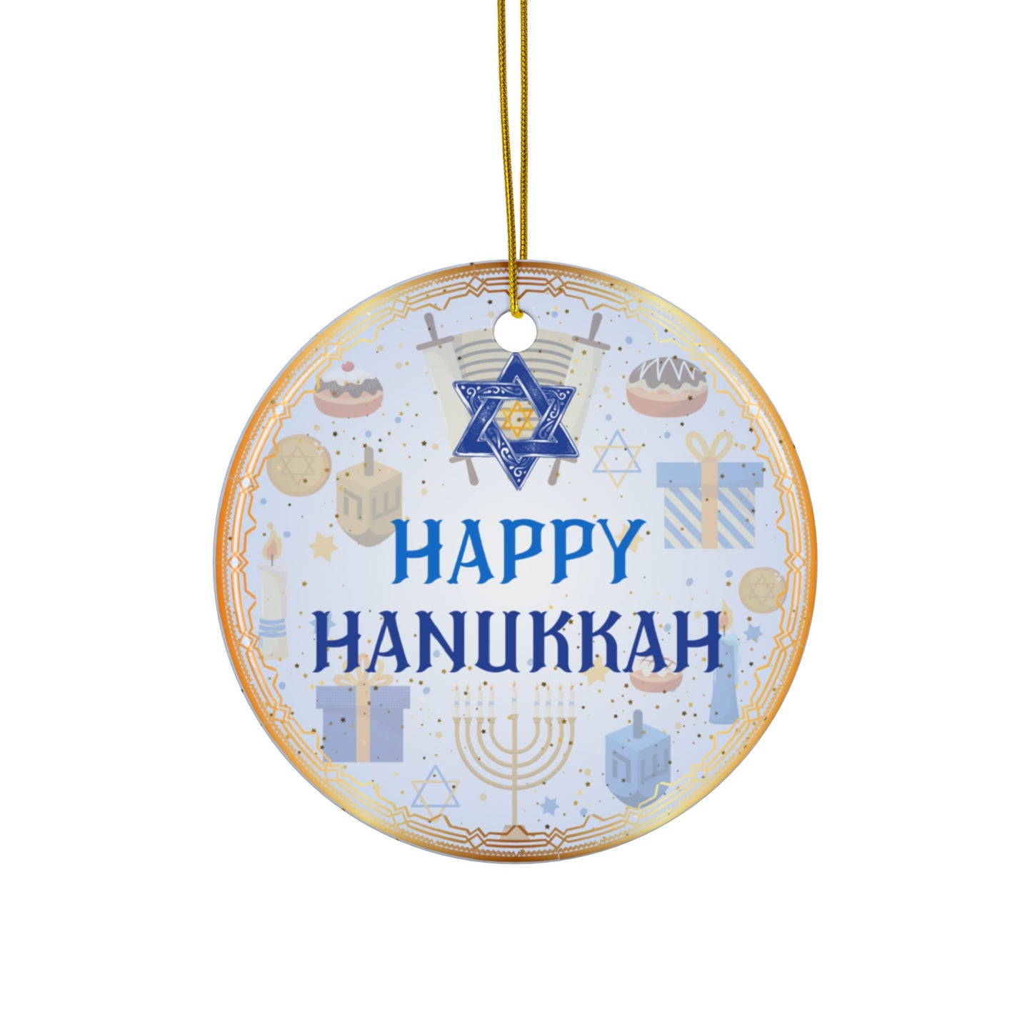 Happy Hanukkah | Jewish Inspired | Heirloom Ceramic Ornaments (1pc, 3pcs, 5pcs, 10pcs)