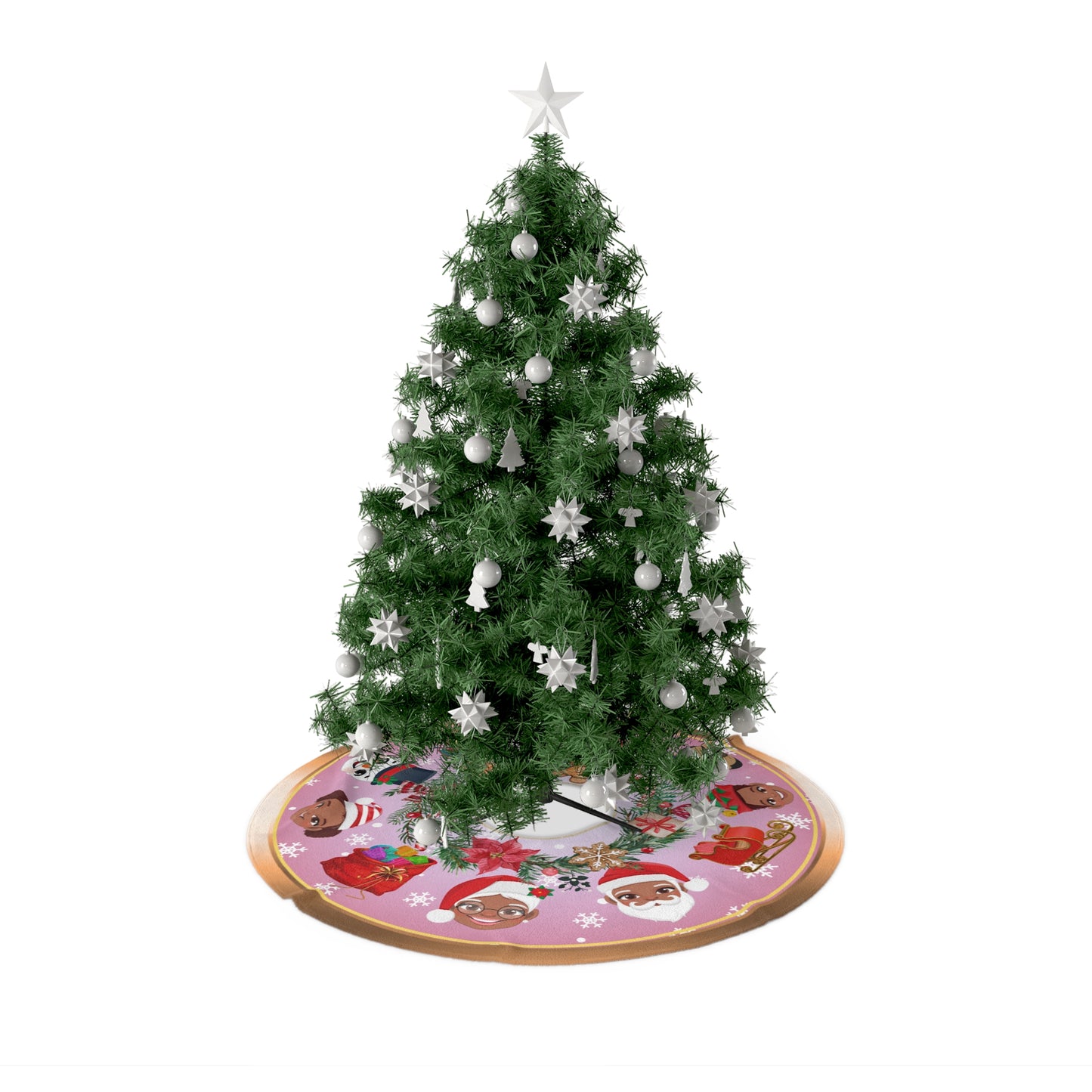 Santa Family | Plush Fleece Tree Skirt | Holiday Decor