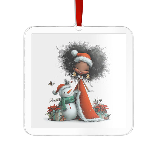 Christmas Girl with Snowman Acrylic Ornament