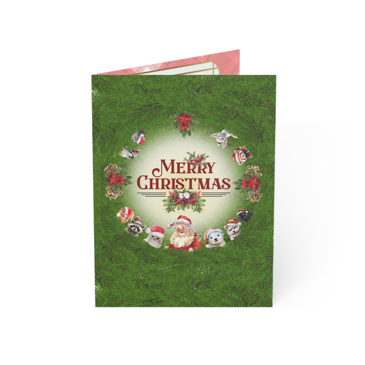 Santa and Critters | Merry Christmas Peek a Pine | Greeting Cards