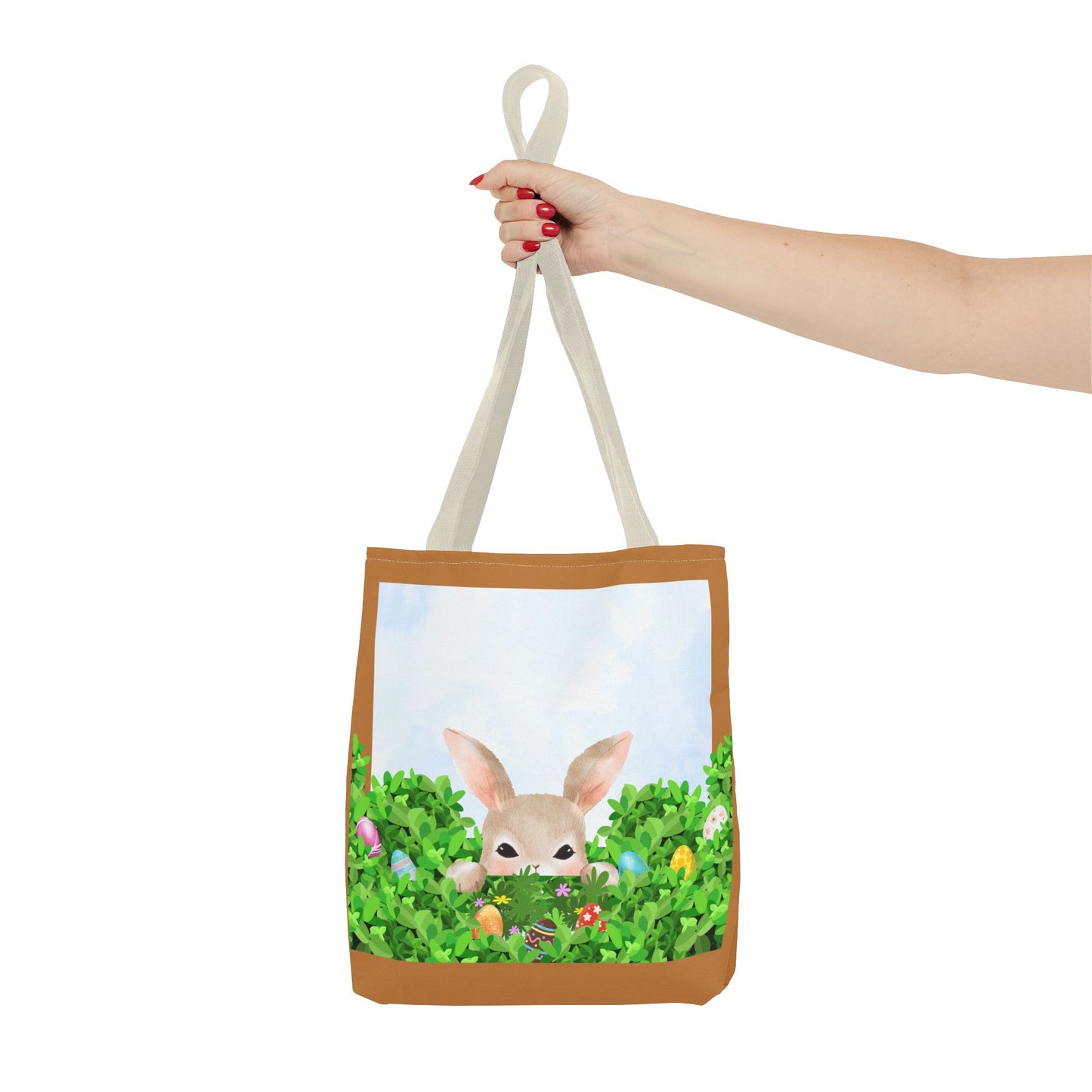 Easter Bunny Tote Bag – Cute Bunny in Garden Egg Hunt | AOP Tote 13” x 13”