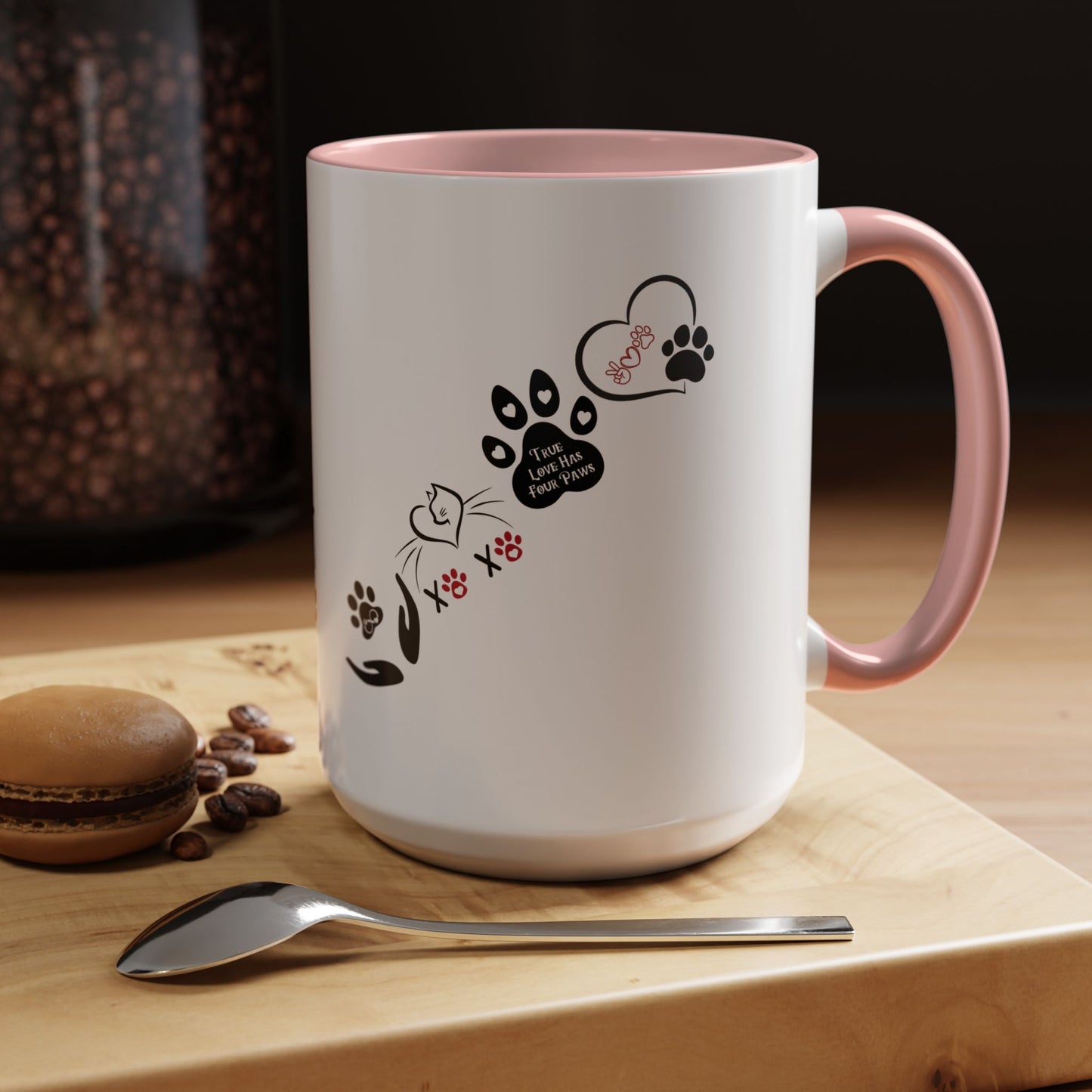 Cute Cats & Hearts | Four Paws Love Cat Coffee Cup | Heart-Shaped Mug