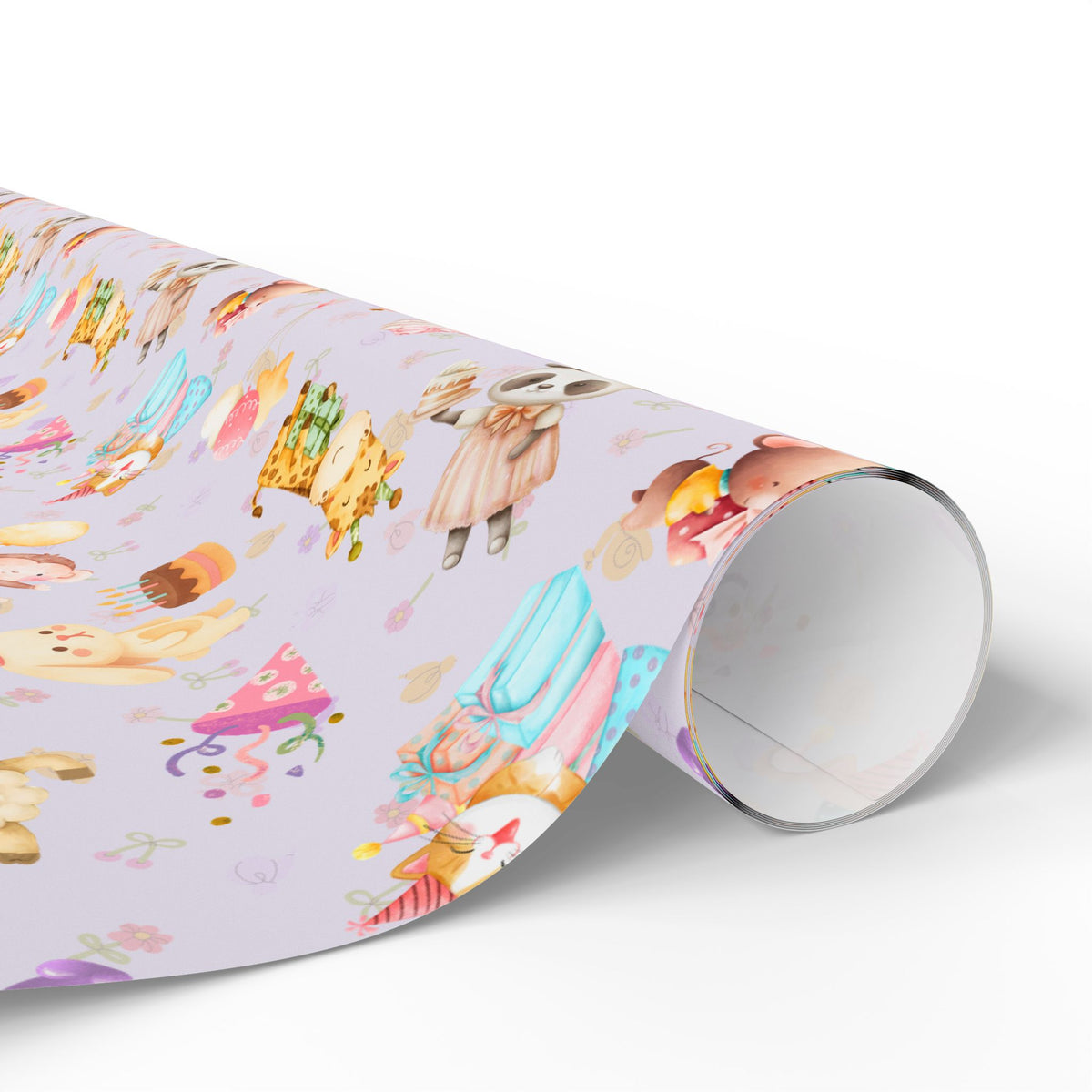 Cutie Critters Lavender Party | Birthday Kids Gift Wrap Roll | Animal Party Wrapping Paper