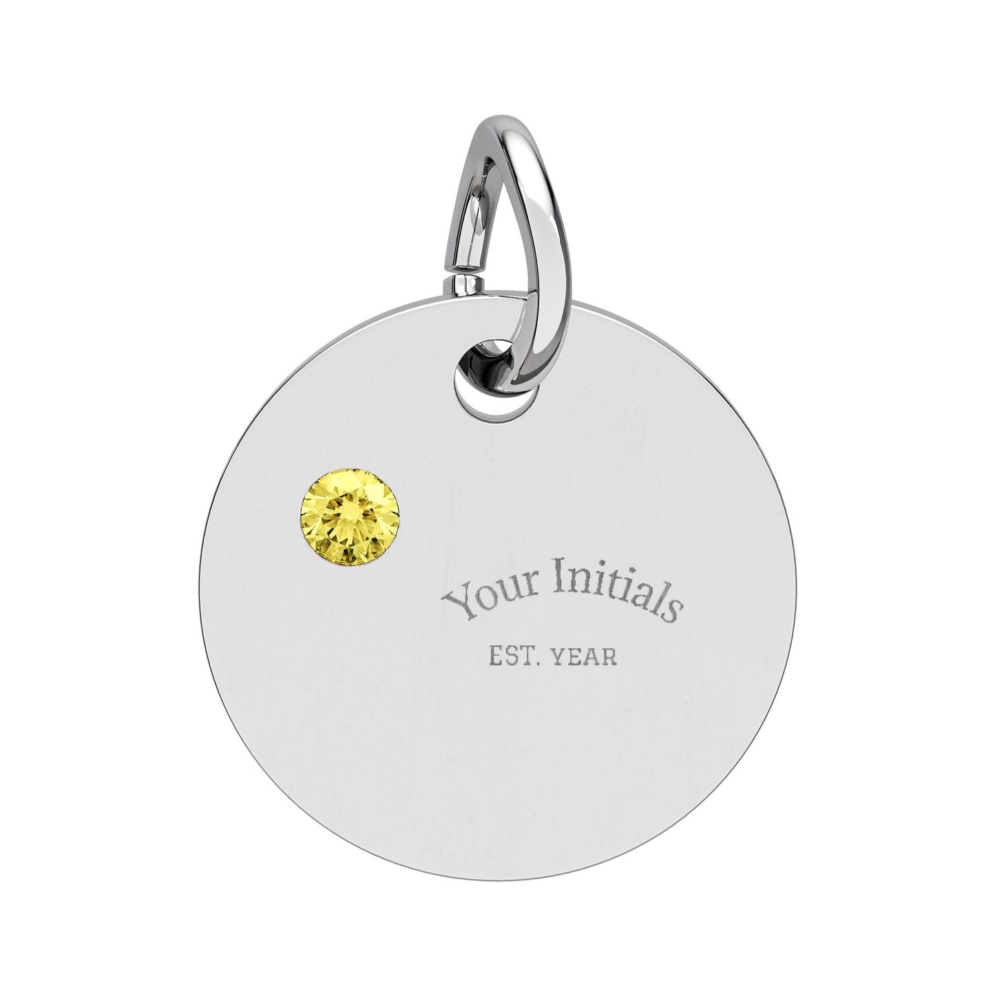 Engravable Birthstone Circle Charm | Personalized Initials & Birthstone Pendant