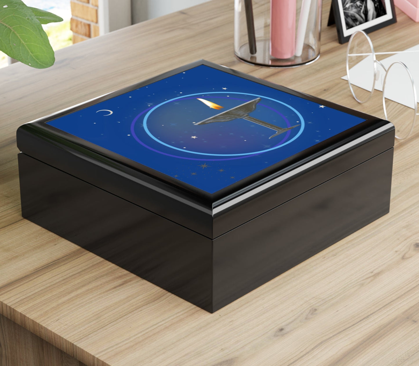 Flaming Chalice Jewelry Box | Midnight Starry Design
