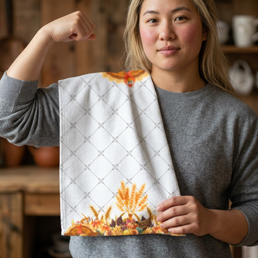 Turkey Harvest Waffle-Weave Kitchen Towel – Autumn Floral Hand Towel
