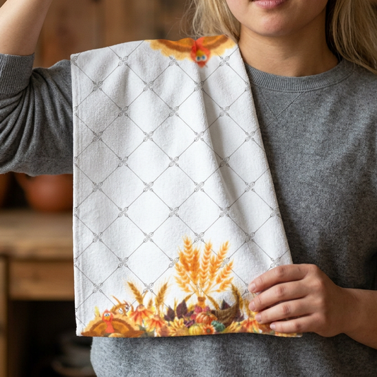 Turkey Harvest Waffle-Weave Kitchen Towel – Autumn Floral Hand Towel