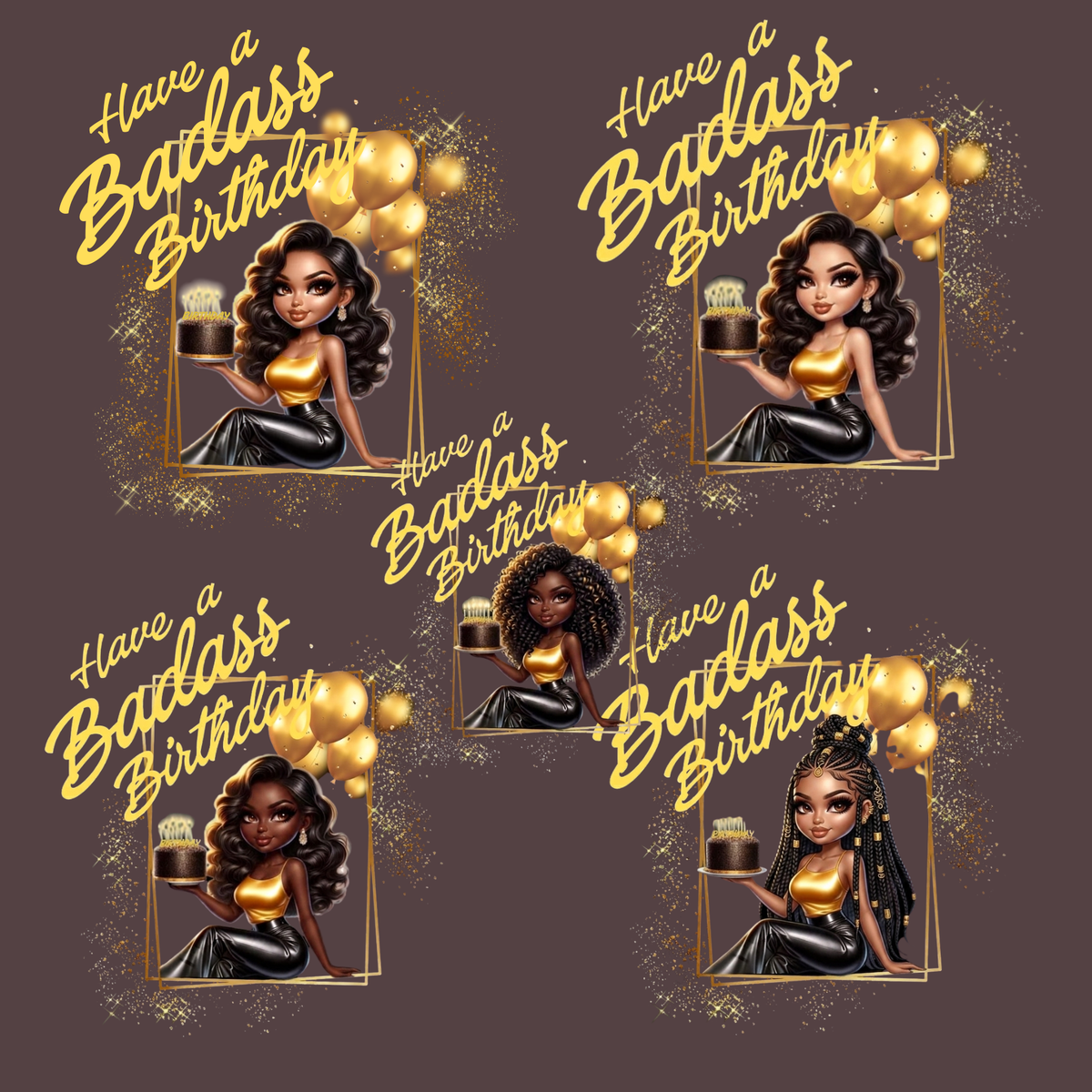 Badass Birthday (Queen) Cards | Custom B-Day | Unapologetic Black (1, 10 pcs)