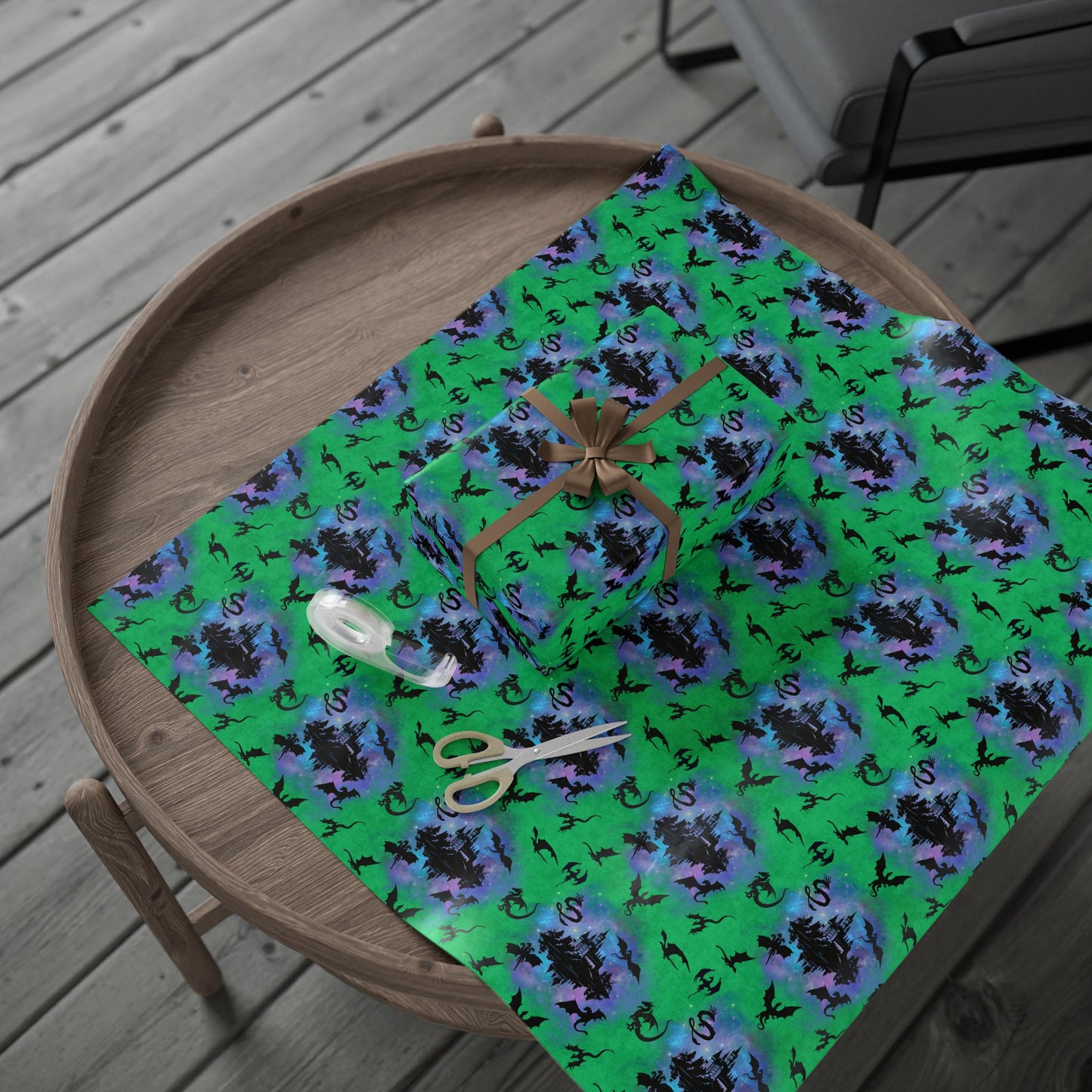 World of Dragons Gift Wrap | Nebula Castle and Dragon Flight | Fantasy Wrapping Paper