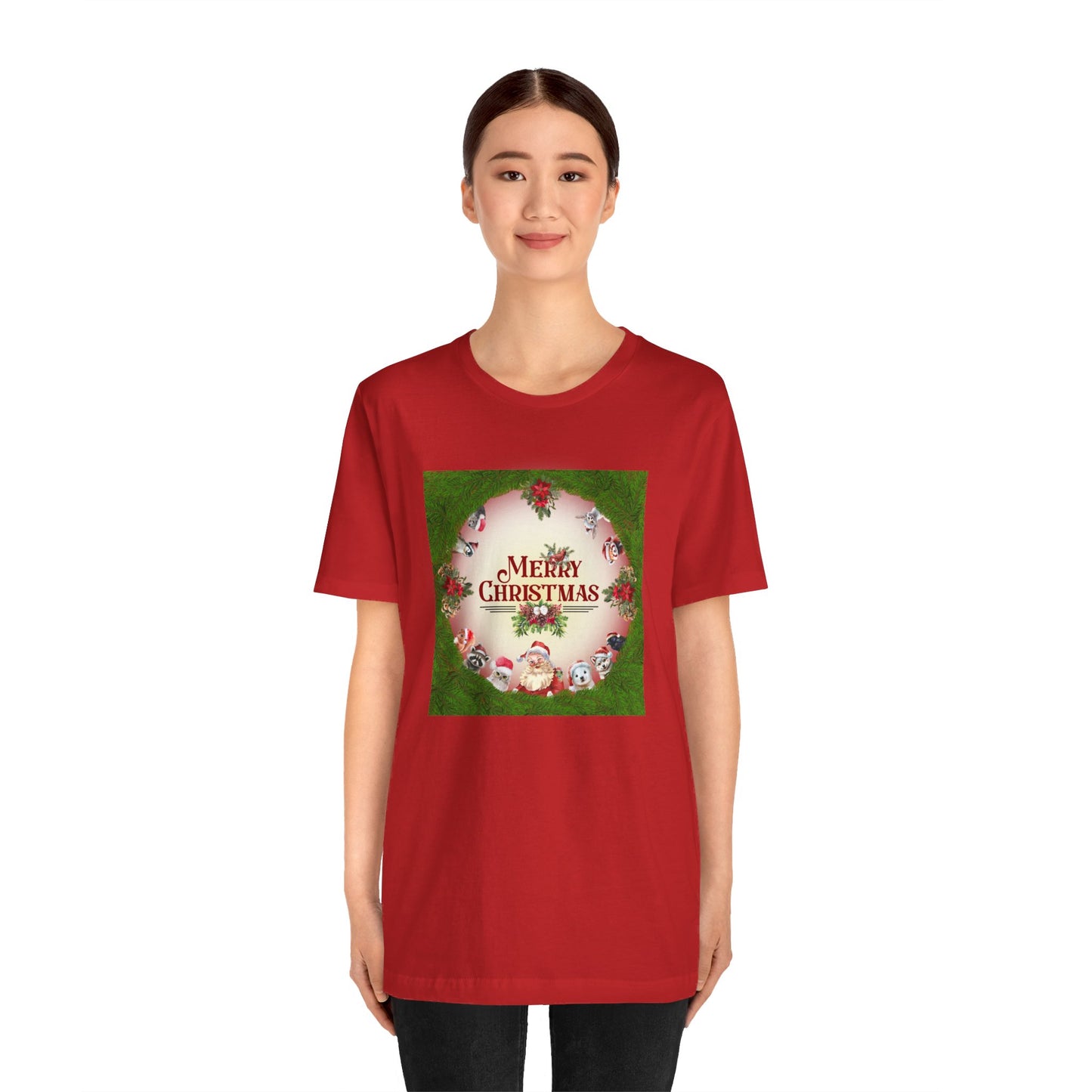 Santa and Critters / Christmas Short Sleeve Tee | Unisex Jersey