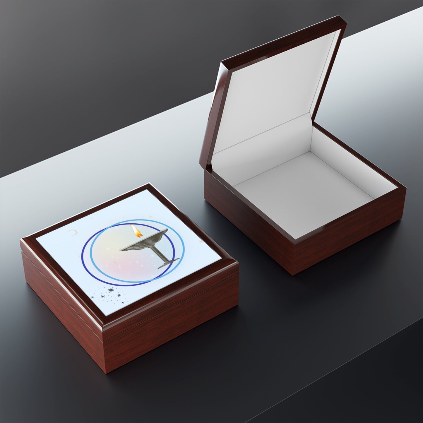Flaming Chalice Jewelry Box | Midnight Starry Design
