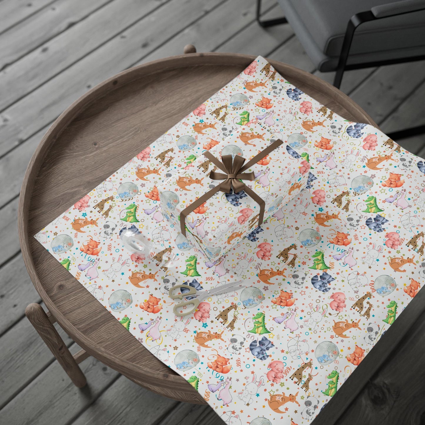 Neutral Baby Shower & Toddler Gift Wrap | Little Hugs | Cute Hugging Critters Wrapping Paper
