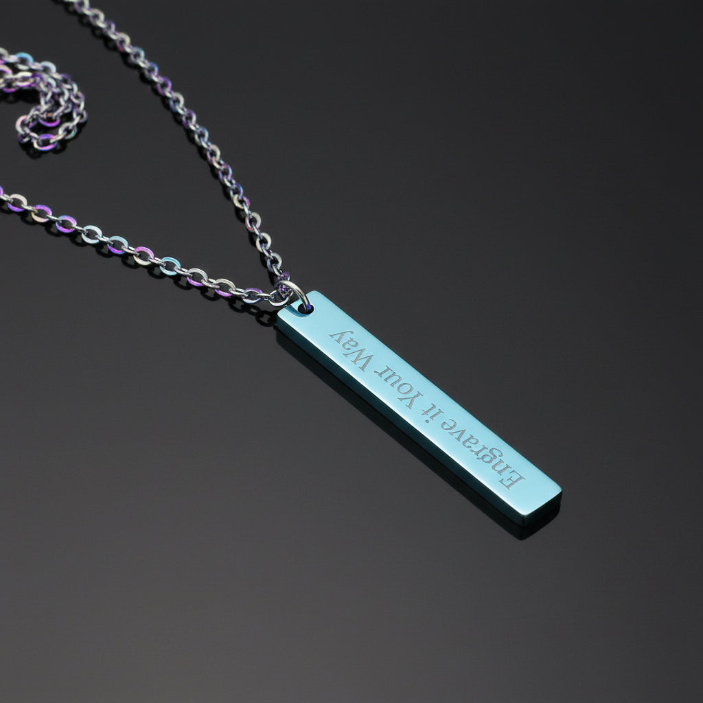 Engraved Vertical Bar Necklace — Personalized Initials or Message, Sterling Pendant Gift