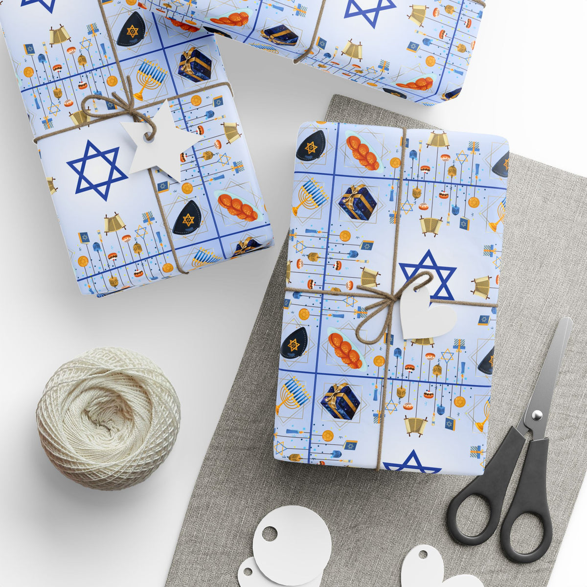 Hanukkah Wrapping Paper Roll – Menorah, Dreidel & Star of David Holiday Gift Wrap