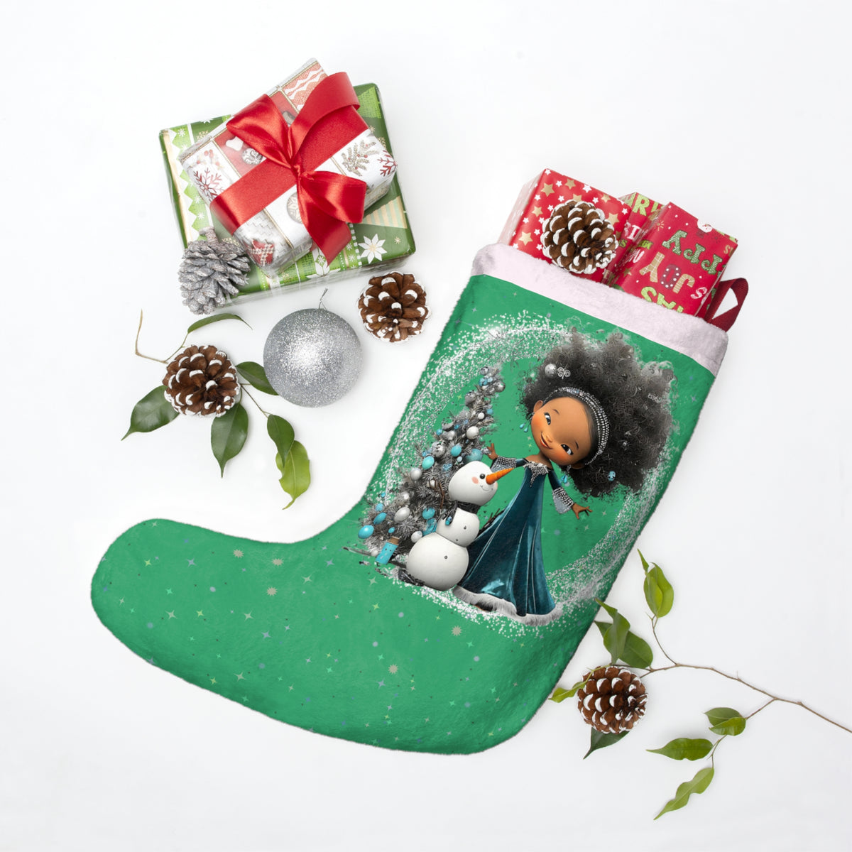 Christmas Stocking | Winter Princess and Snowman – Cute Holiday Stocking
