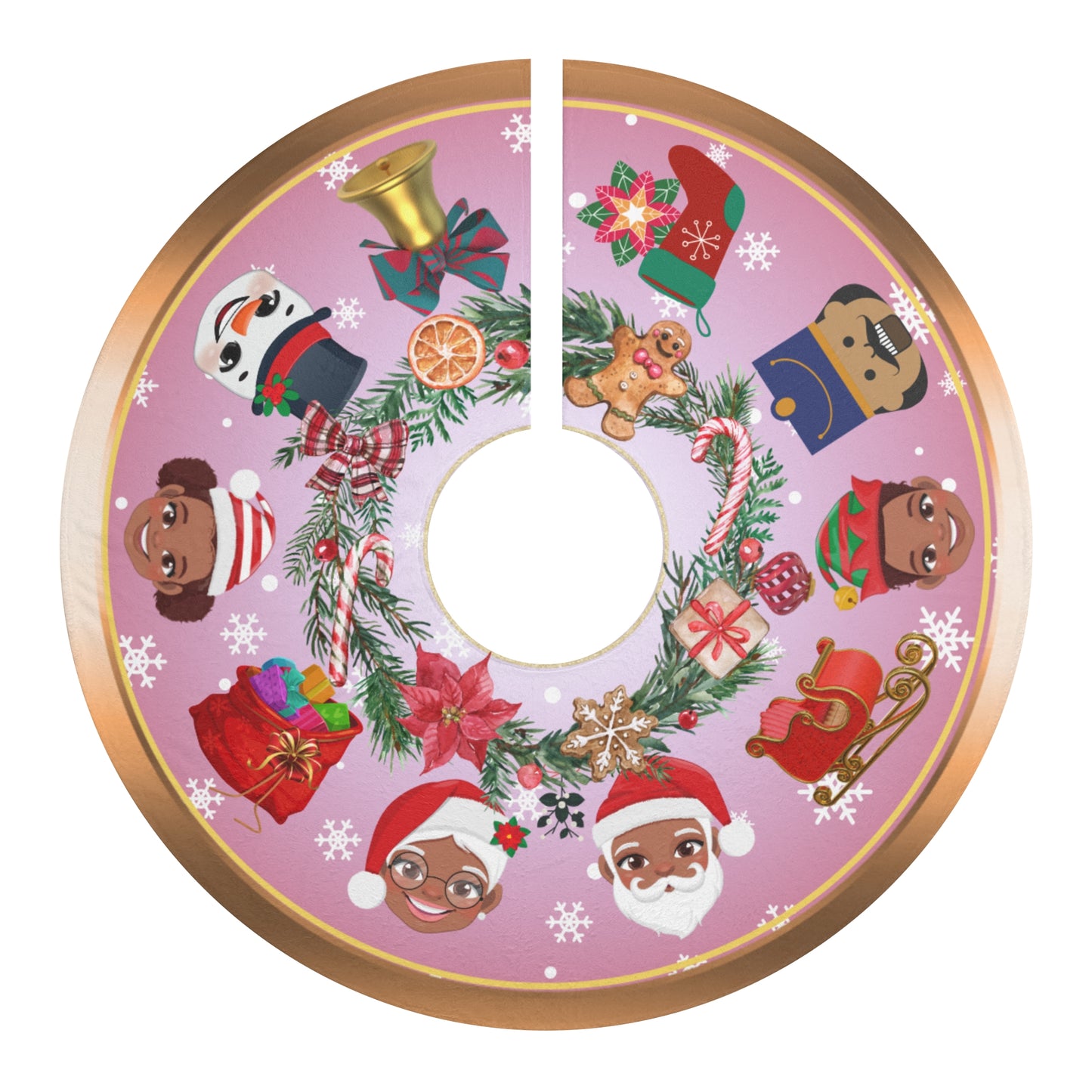 Santa Family | Plush Fleece Tree Skirt | Holiday Decor