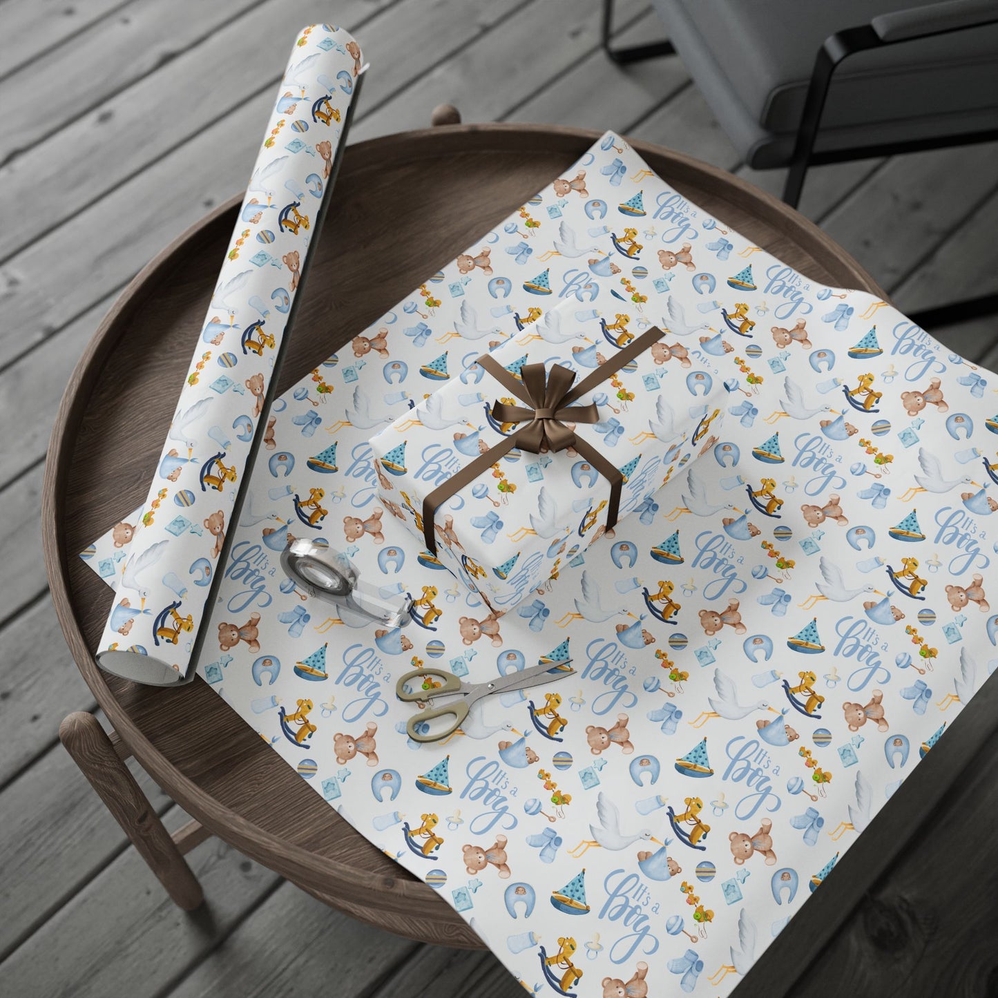 Baby Shower Gift Wrap — "It’s a Boy" Light Blue Wrapping Paper