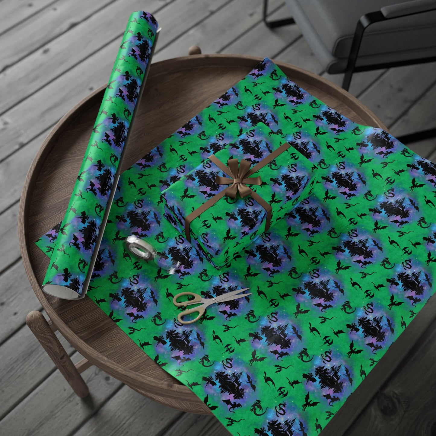 World of Dragons Gift Wrap | Nebula Castle and Dragon Flight | Fantasy Wrapping Paper